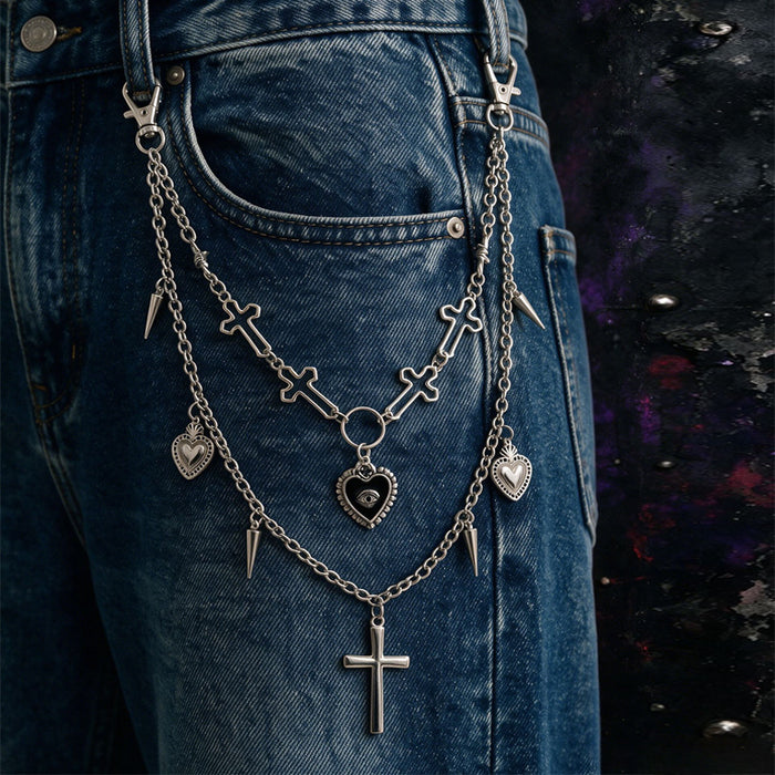 Wholesale Alloy Punk Waist Chain Cross Heart Tassel Retro  Party Fashion Accessory For Men And Women
