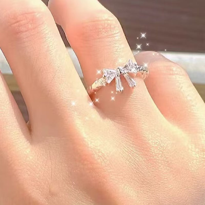 Wholesale Sweet zircon bow ring, niche design, light luxury, new versatile, fashionable and personalized