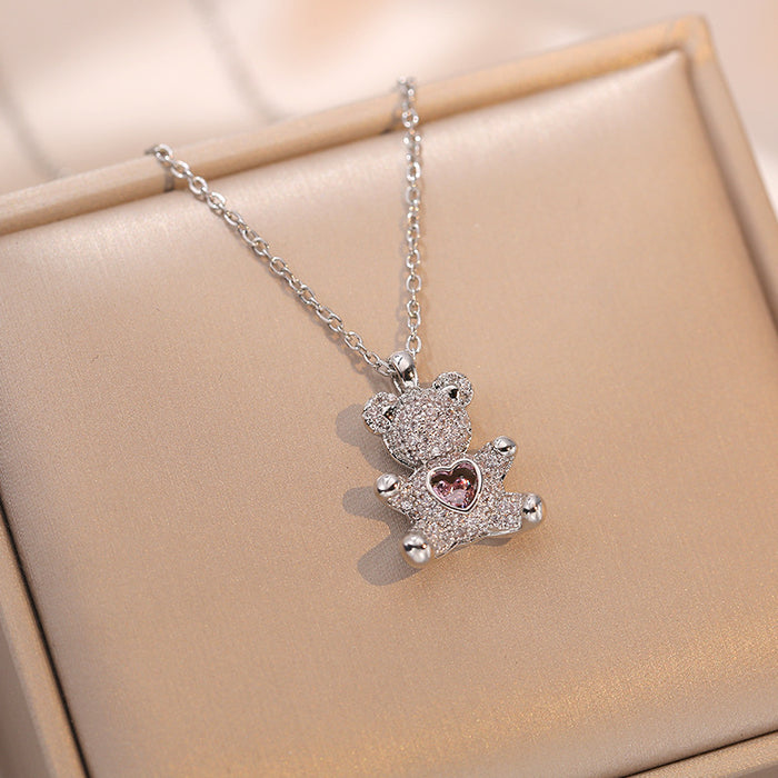 Wholesale Necklace, heart-shaped micro inlaid zircon, simple and adjustable collarbone chain
