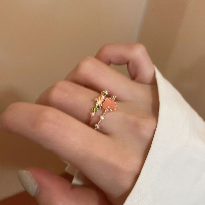 Wholesale Double layered heart-shaped open ring design with a luxurious and high-end feel. Adjustable index finger ring