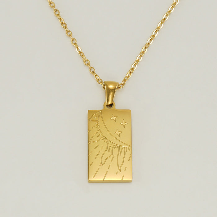 Wholesale Square Pendant 18K Stainless Steel Tarot Signet Necklace JDC-NE-ZhongX003