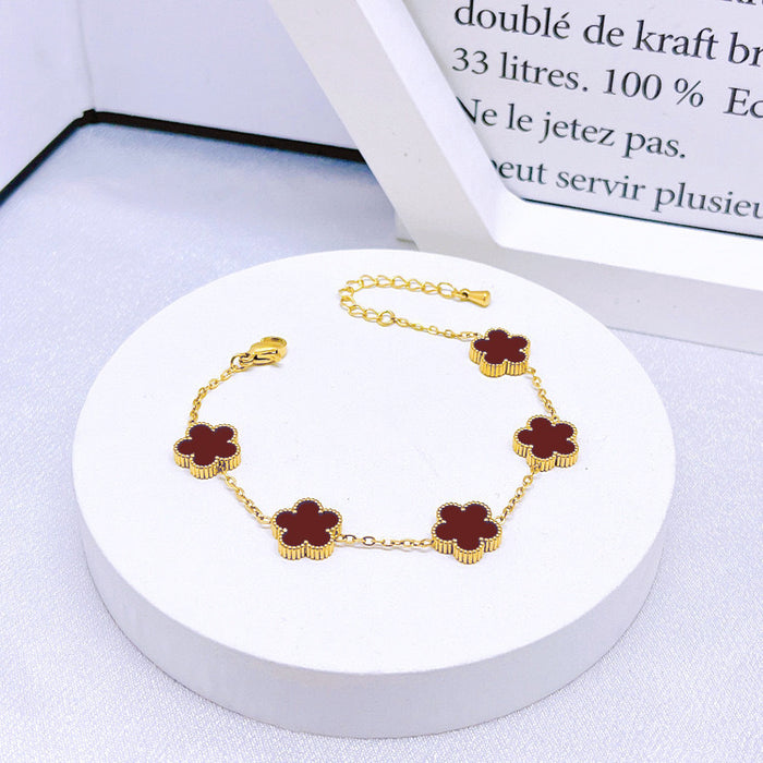 Wholesale Stainless Steel Five-Leaf Clover Bracelet Necklace Earring Set