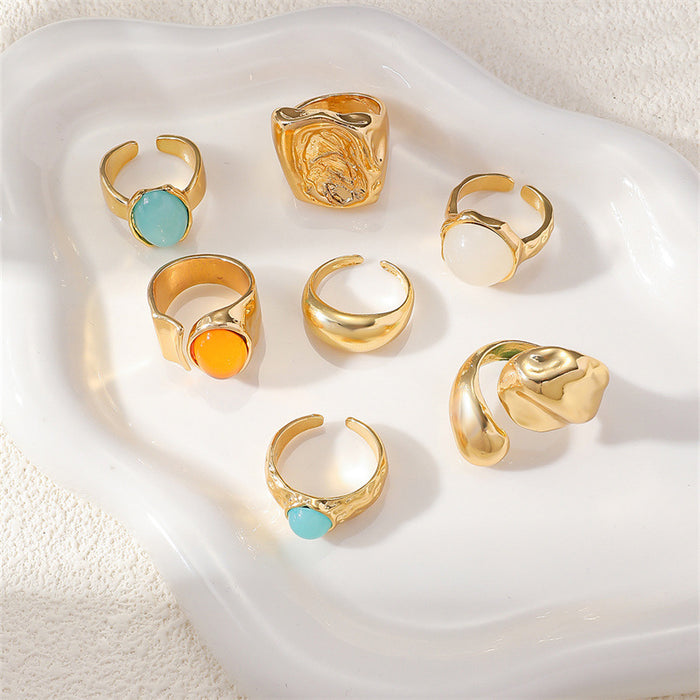 Wholesale Zinc Alloy Geometric Open Design 7 Ring Set Women' s Jewelry Accessory MOQ≥2
