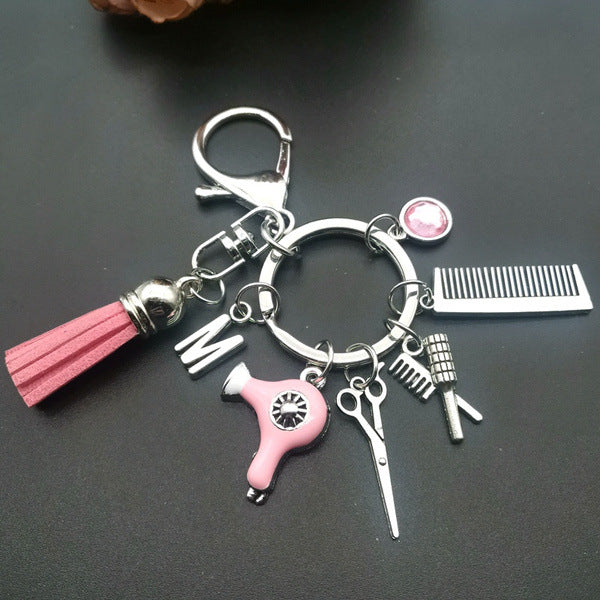 Wholesale Tassel Black Diamond Mini Hairdressing Scissors Hair Dryer Comb Keychain JDC-KC-HaoH013