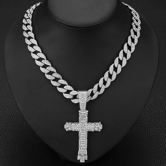 Wholesale Full Diamond Big Buckle Cross Alloy Men's Necklace JDC-NE-QingR009