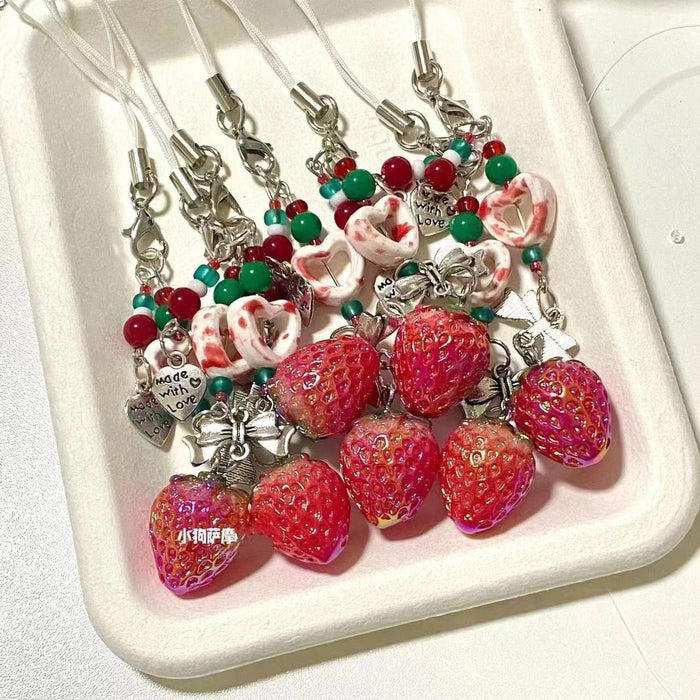 Wholesale Girl Beaded Strawberry Mobile Phone Chain School Bag
