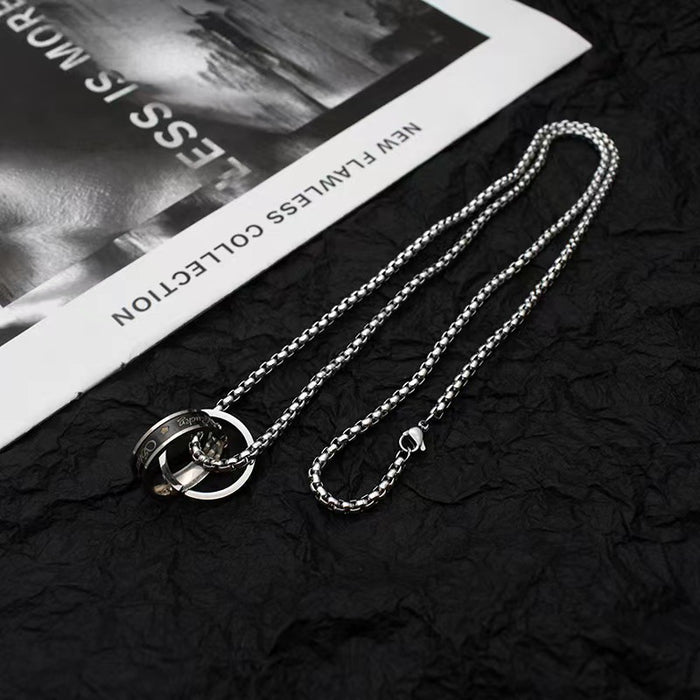 Wholesale Personalized, niche, versatile titanium steel necklace, sweater chain, letter double ring pendant, couple accessory