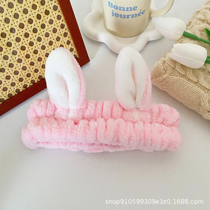 Wholesale Cute Rabbit Ear Headband for Women Face Wash and Beauty Headband Hair Accessories Flannel Headwear Factory