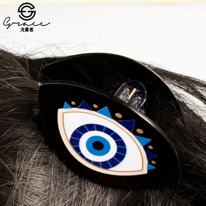 Wholesale Devil' s Eye Hairpin Black Acrylic Clip Nine Eyes Printed Hairpin Headwear Personalized Shark Clip