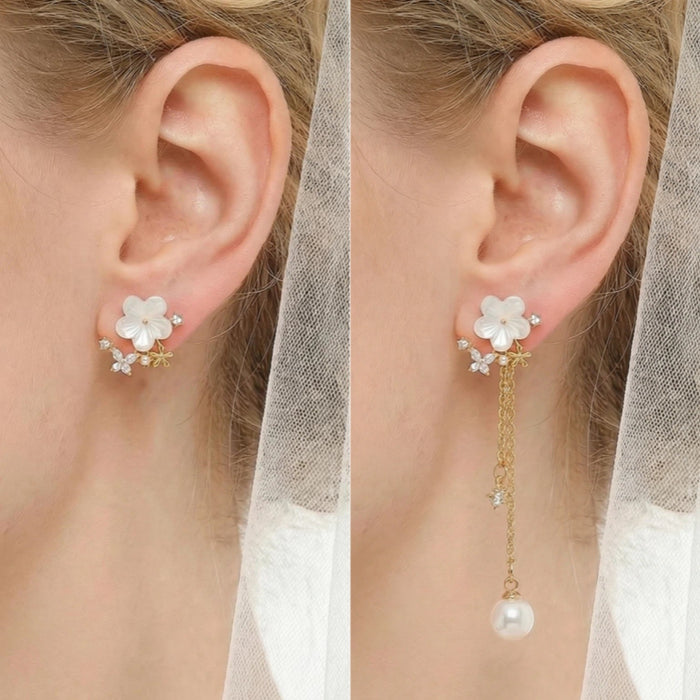 Wholesale Flower Tassel Zircon Earrings Copper Fashion Accessory MOQ≥2