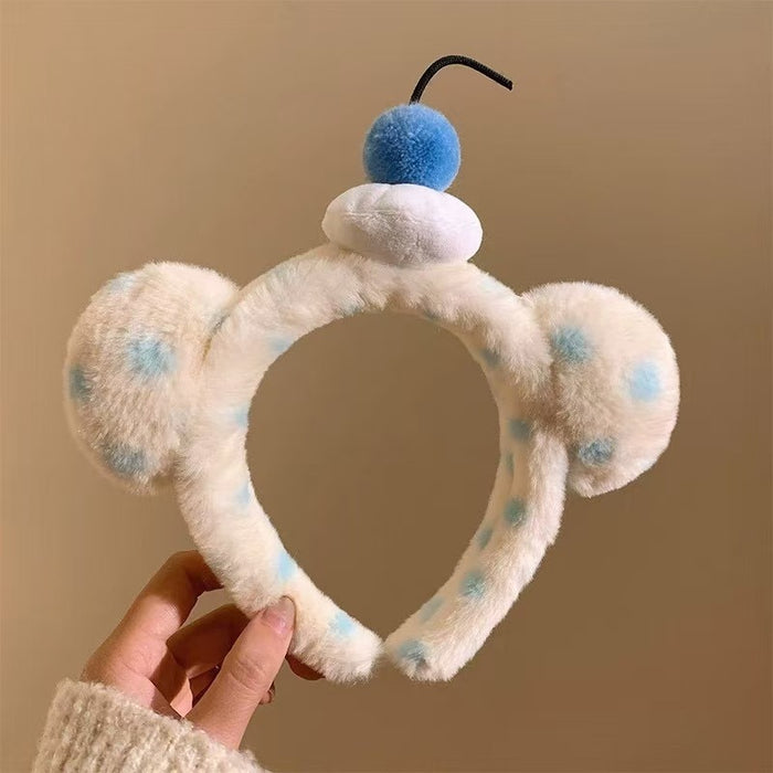 Wholesale Blue polka dot bear ear plush headband