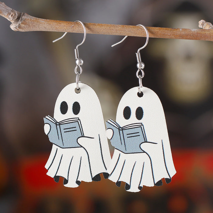 Wholesale  book ghost earrings wooden gothic style double-sided earrings  book lovers gift