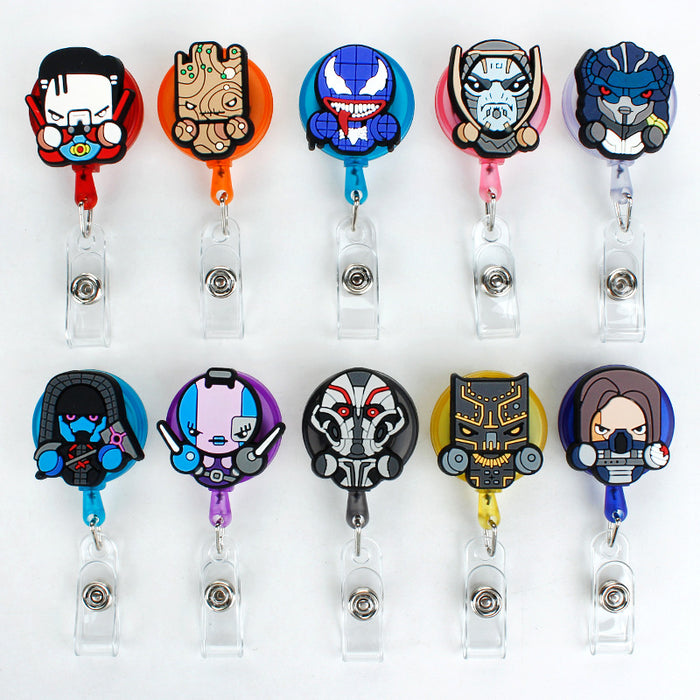 Wholesale Cartoon Badge Scroll Retractable Plastic Keychain JDC-KC-LuoKe002