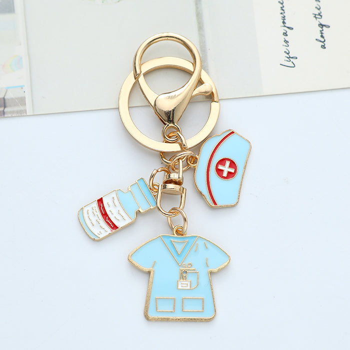 Wholesale Nurses'  Day Pink Metal Keychain Pendant Diy Alloy Oil Dropping Accessories