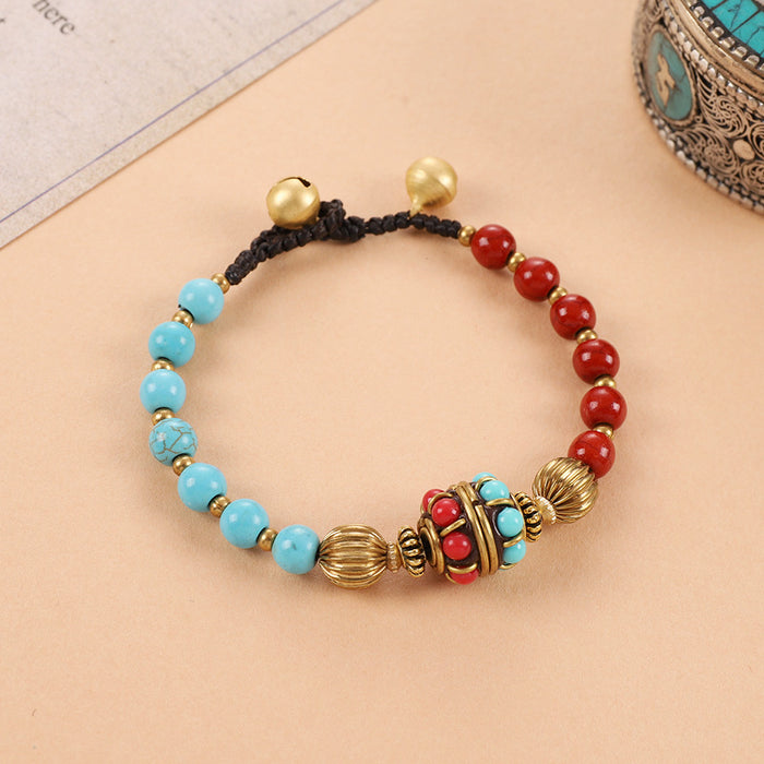 Wholesale Ethnic Style Turquoise Copper Beads Beaded Bracelet JDC-BT-Luox001