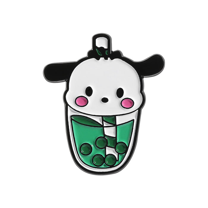 Wholesale Cartoon Puppy and Cat Milk Tea Cup Pattern  Brooch