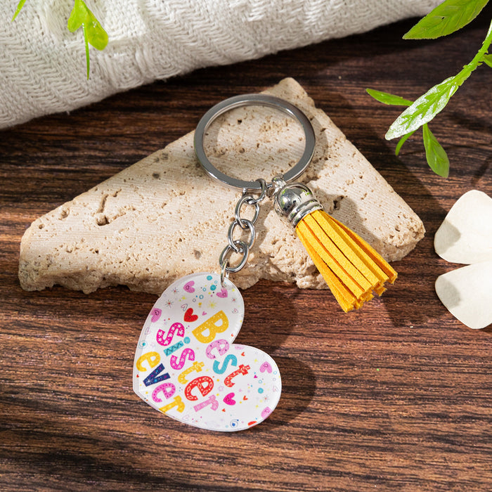 Wholesale Acrylic heart keychain pendant with slogan perfect for Mother' s Day gift,  love you luggage charm