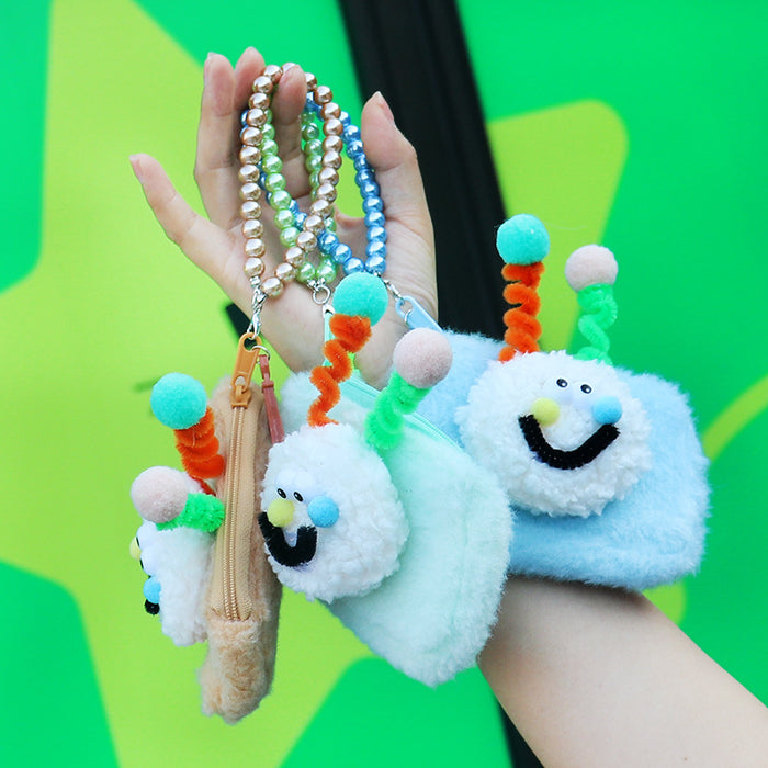 Wholesale Trendy Face Plush Square Card Holder Keychain Wallet Pink Macaron Style Everyday Wear Boutique Resale