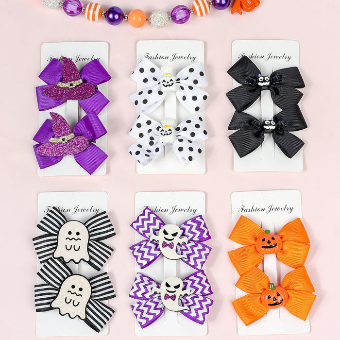 Wholesale Halloween Children Double Bow Fabric Hair Clip JDC-HC-QiuN011