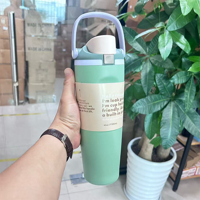 Wholesale Cartoon fruit cup stainless steel thermos cup large capacity portable double drinking cup outdoor sports kettle
