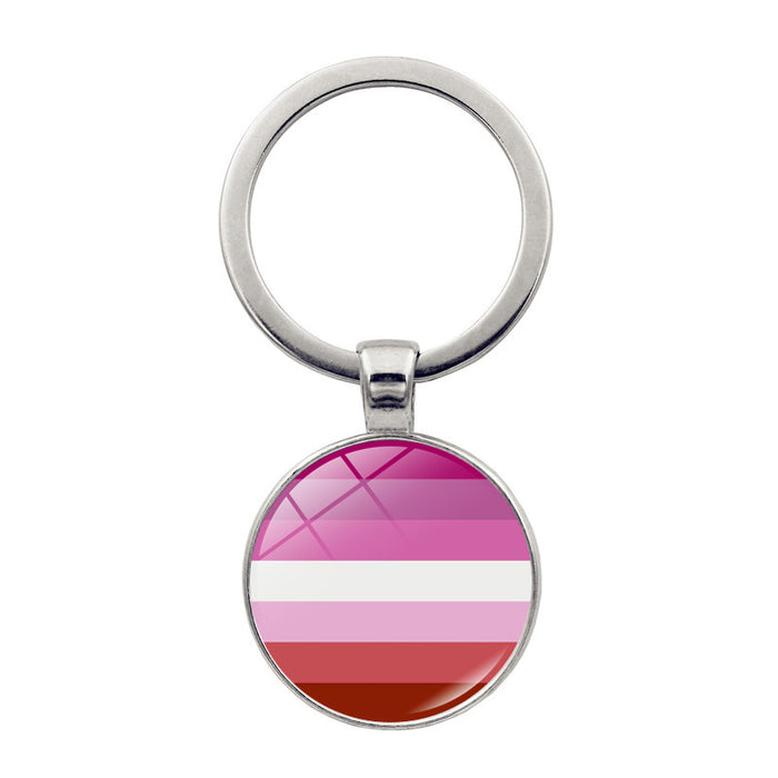 Wholesale Rainbow Color Striped LOVE Time Gemstone Alloy Keychain JDC-KC-HengX024