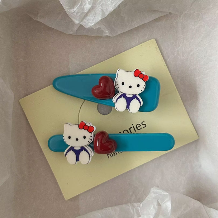 Wholesale Blue water drop heart cat hairpin sweet style versatile girl side duckbill clip hairpin