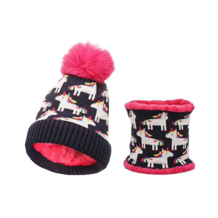 Wholesale Hat Acrylic Jacquard Unicorn Fleece Neck Set JDC-FH-JunC004