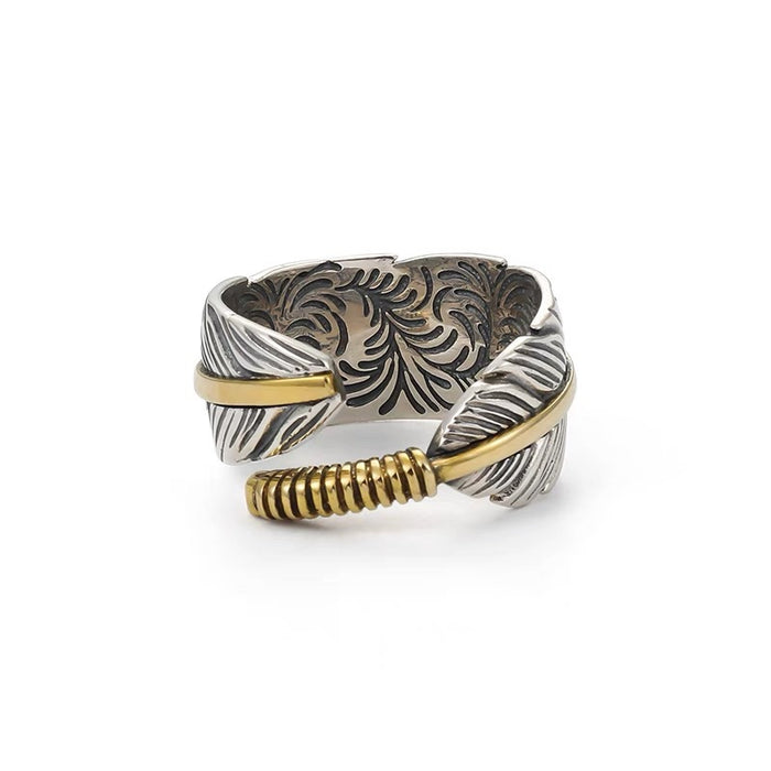 Wholesale Feather Ring Retro Personalized Punk Silver Jewelry Open Ring