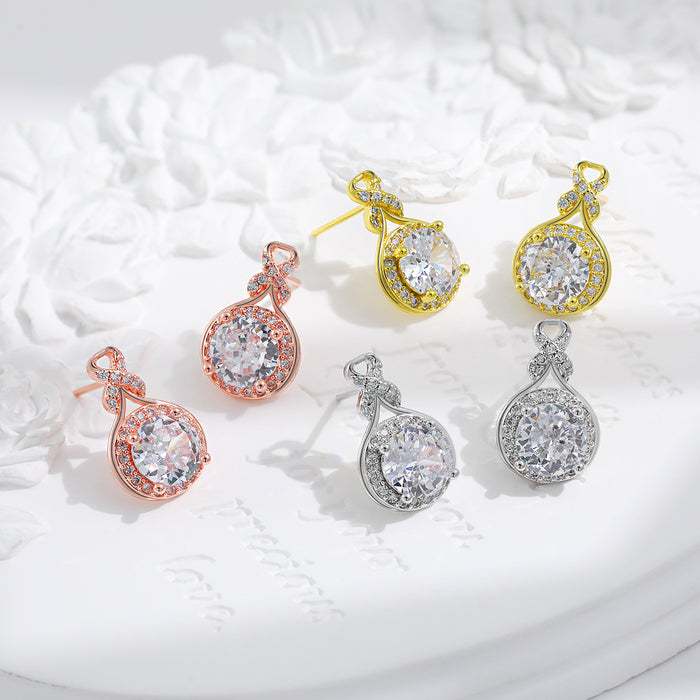 Wholesale Original Design: Light Luxury Waterdrop Set for Women with a High Grade Feeling, Gourd Round Bag Earrings