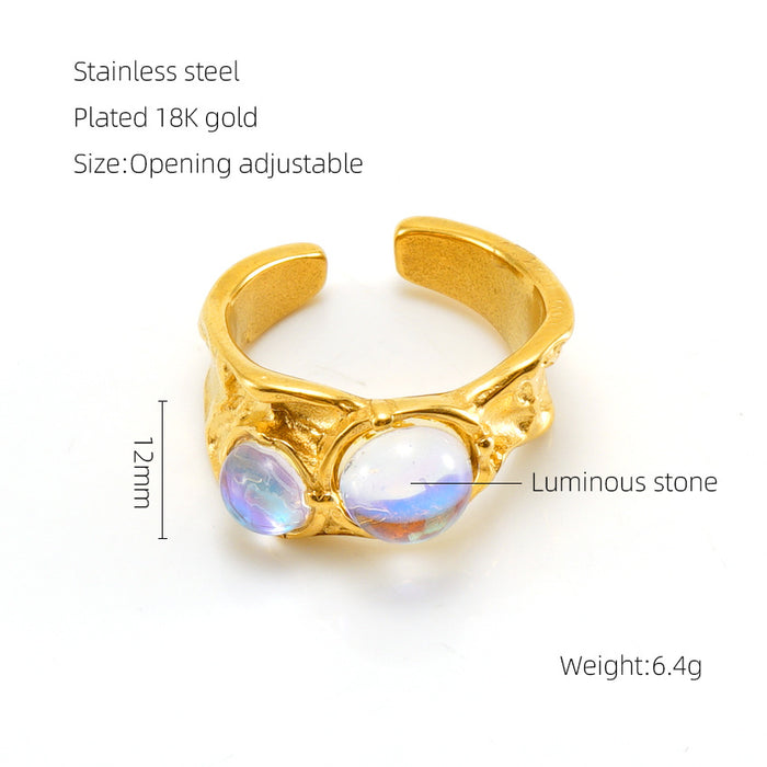 Wholesale Vintage titanium steel moonstone open adjustable ring