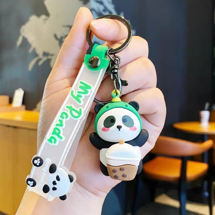 Wholesale Creative Cute Fortune Swivel Panda Keychain Cartoon Couple Car Schoolbag Keychain Gift Silicone