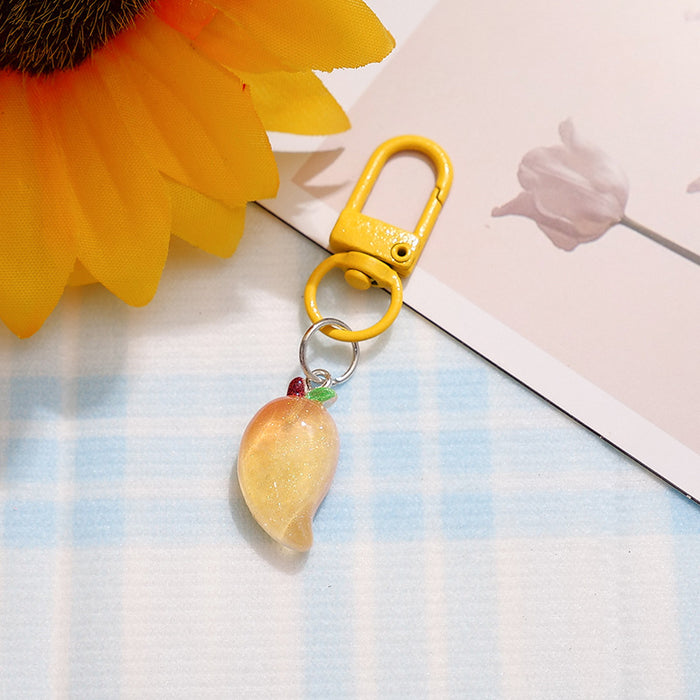Wholesale Resin Fruit Keychain Trendy Pink Dragon Fruit Strawberry Key Ring Cute Backpack Pendant MOQ≥2
