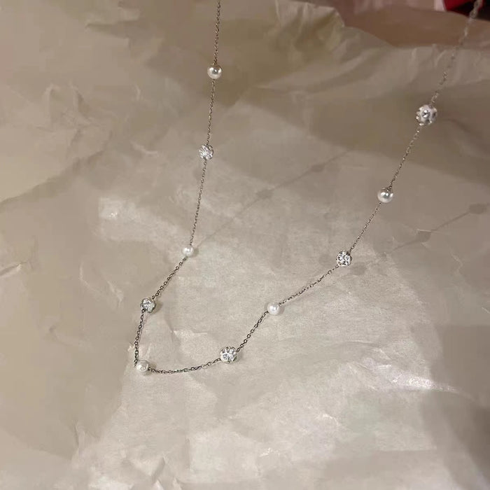 Wholesale Titanium steel pearl bead necklace new light luxury design collarbone chain niche versatile sweater chain accessory