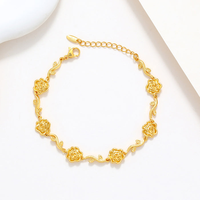 Wholesale Copper Alloy Gold Plated Frosted Flower Branch Rose Bracelet JDC-BT-XP007