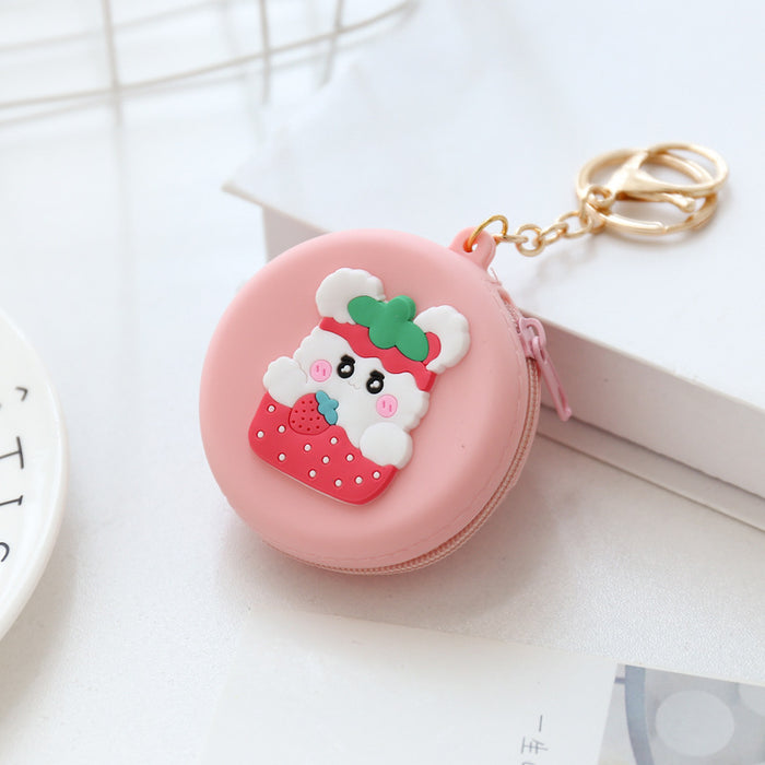 Wholesale Cartoon round silicone coin purse cute coin data cable storage bag girls bag pendant access control key bag