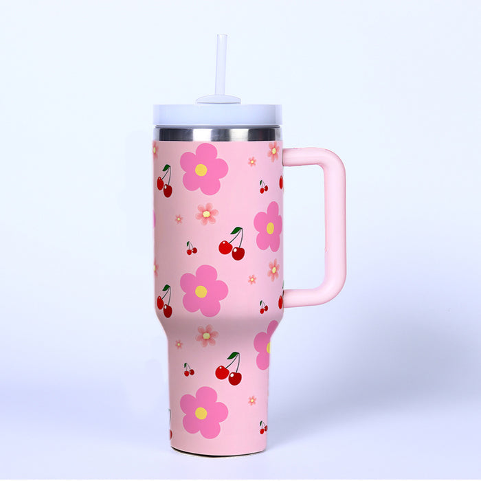 Wholesale Cross-Border 40oz Second Generation Car Cup Large Capacity Cup Cold Stainless Steel Thermos Cup Outdoor Cherry Strawberry Ice Cup