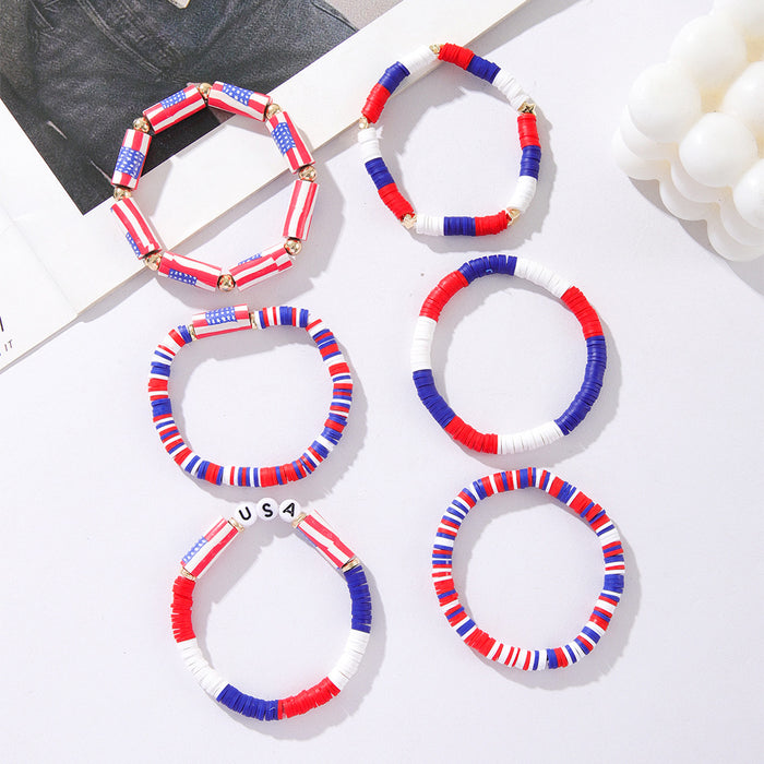 Wholesale American Independence Day USA Flag Polymer Clay Beaded Bracelet Set JDC-BT-ShiY006