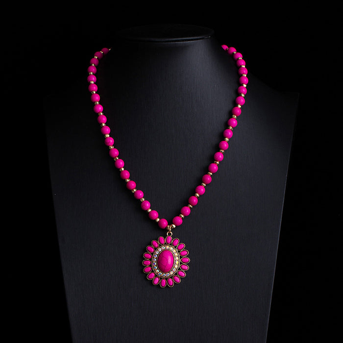 Wholesale Retro ethnic style turquoise necklace Western cowboy style stacking necklace high-end Bohemian sweater chain