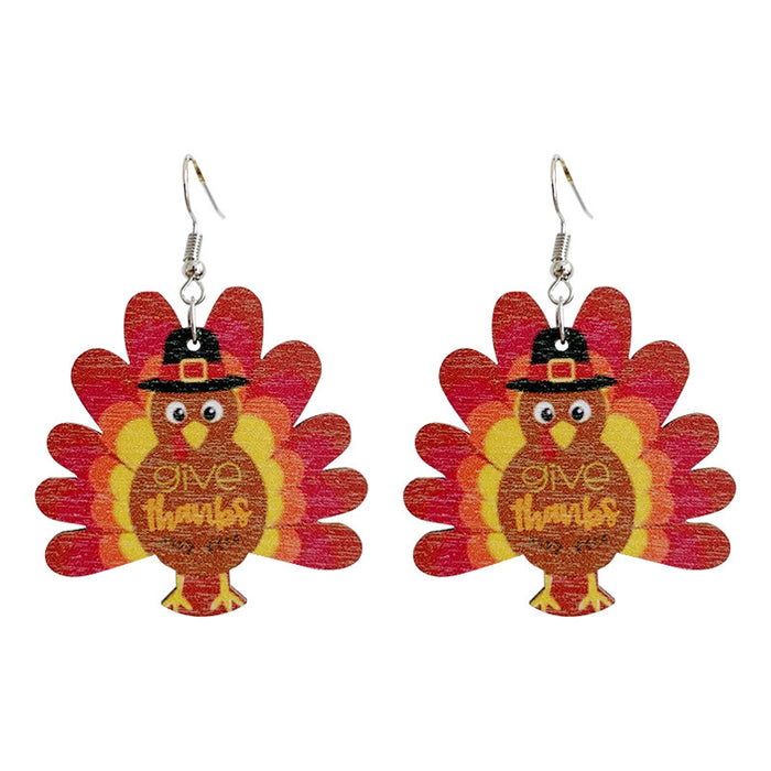 Wholesale Cartoon Thanksgiving Turkey Wooden Earrings JDC-ES-HeYi097