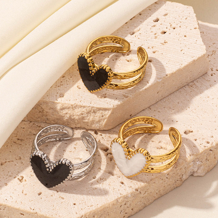 Wholesale Stainless steel fashion versatile heart opening cold style simple ring jewelry