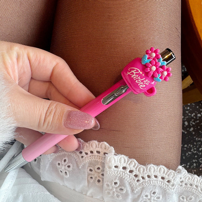 Wholesale Pink Cartoon Natural Element Cylindrical Pen Creative Push-Type Cute Large-Capacity Student Pen