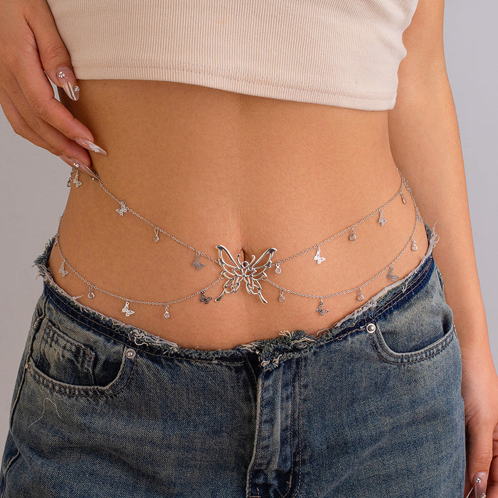 Wholesale Tassel Butterfly Pendant Double layered Waist Chain Sexy Street Shot Single Loop Metal Body Chain