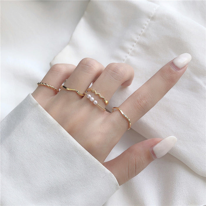 Wholesale Minimalist wave shaped ring, personalized ring, niche design, temperament, tail ring set