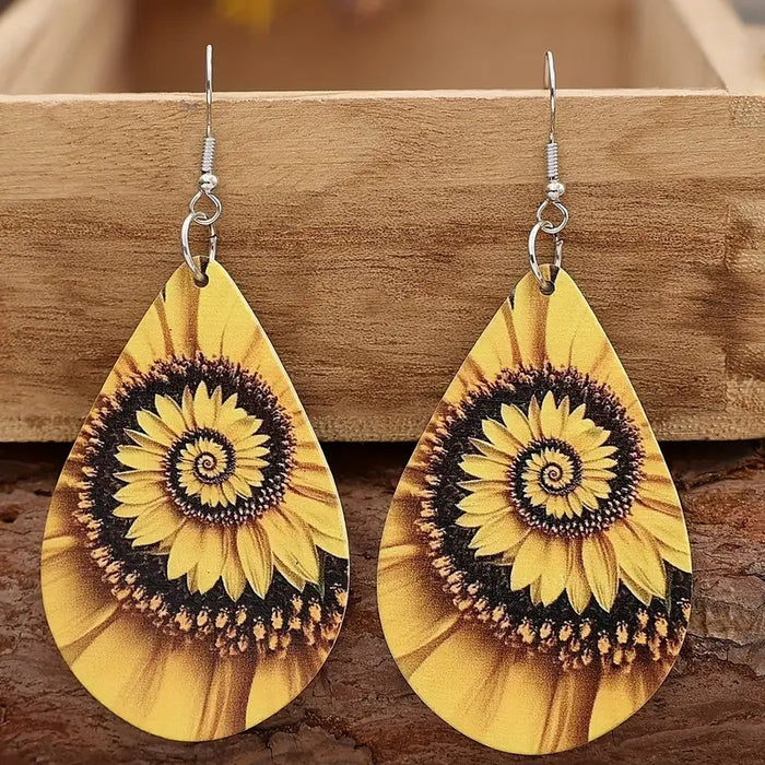 Wholesale  Water Drop Shape Colorful Pattern Pendant Wooden Earrings JDC-ES-WenT031