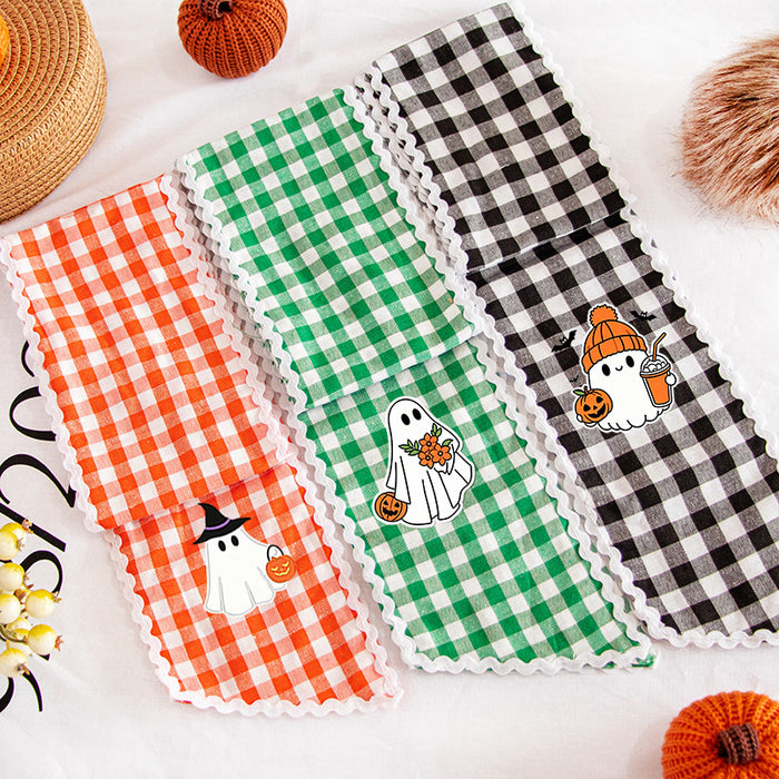 Wholesale  Plaid Ghost Trick Or Treat Wreath Door Hanging Decoration With Green Leaves For Party Home Decor