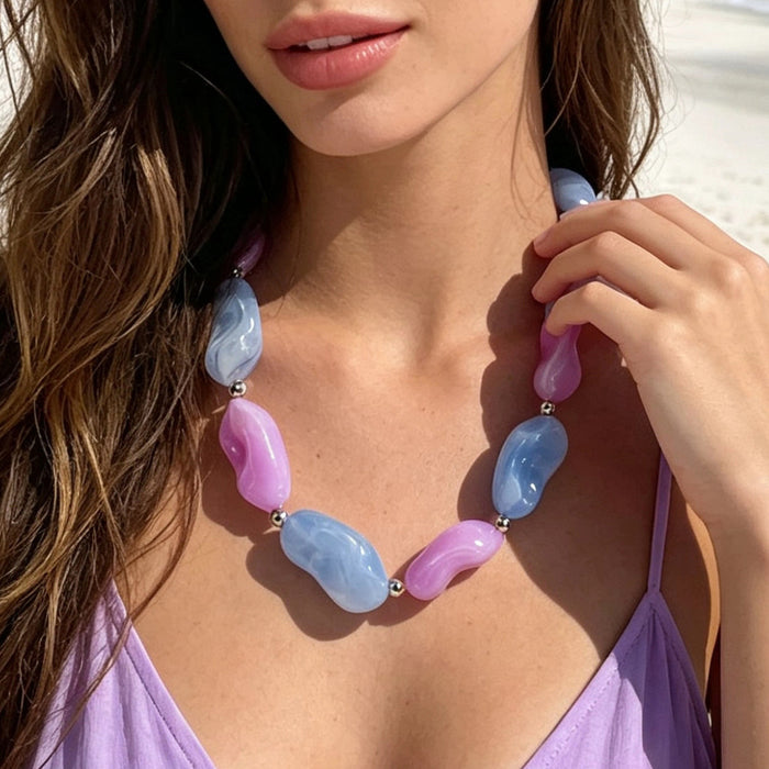 Wholesale Acrylic Bohemian Rainbow Beaded Chain Necklace Jewelry Accessory MOQ≥10