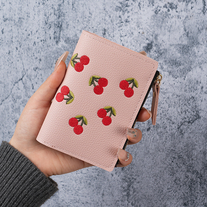 Wholesale Blue Embroidered Fruit Pattern PVC Wallet for Daily Matching MOQ≥3