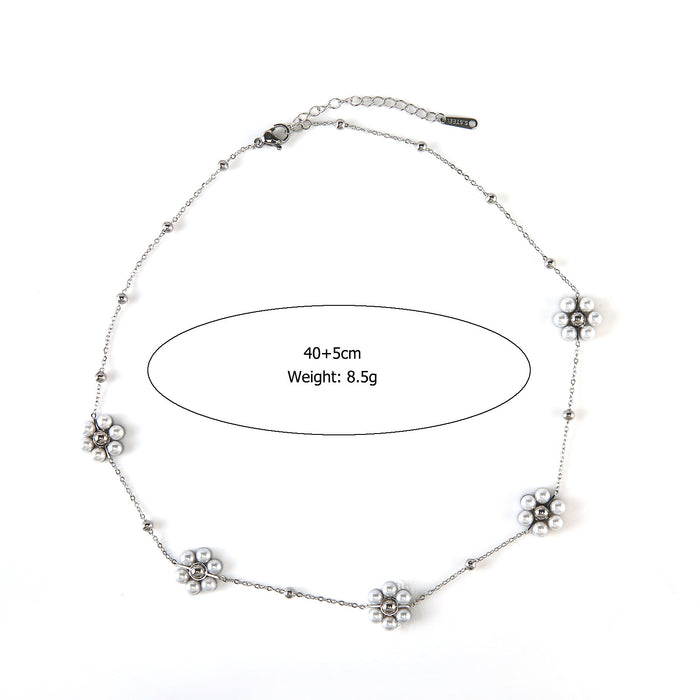 Wholesale Fashion stainless steel daisy flower necklace with pearl inlay, simple petal necklace, ring set wholesale