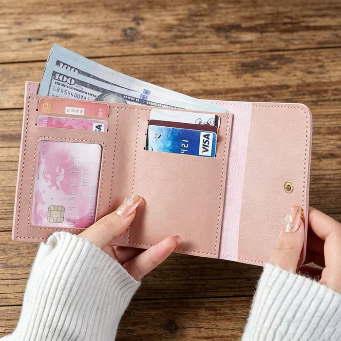Wholesale Modern Ultra Thin PU Wallet for Women Short Tri Fold Card Holder Coin Purse
