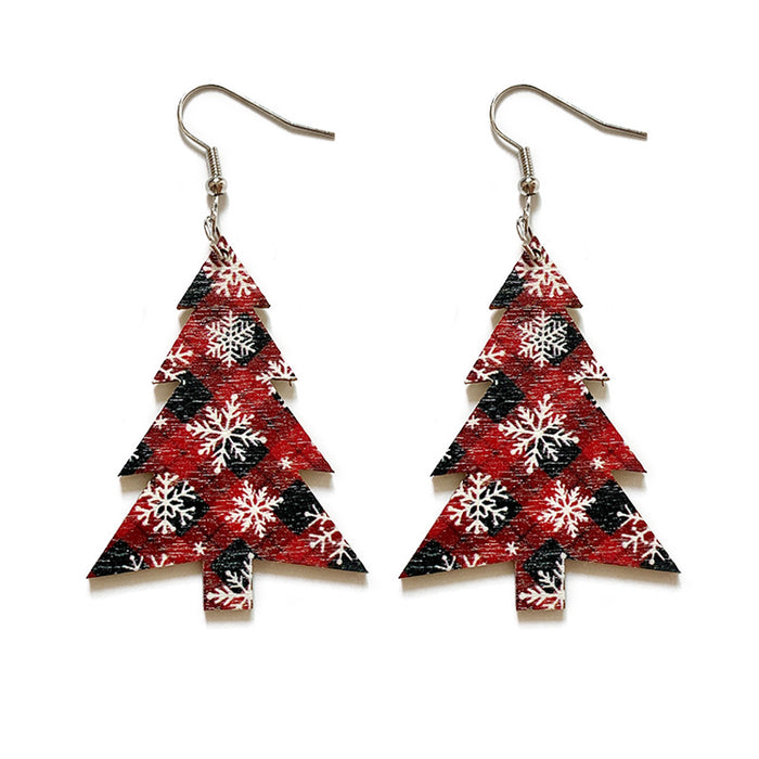 Wholesale Christmas earrings snowflake buffalo plaid Christmas tree wood earrings